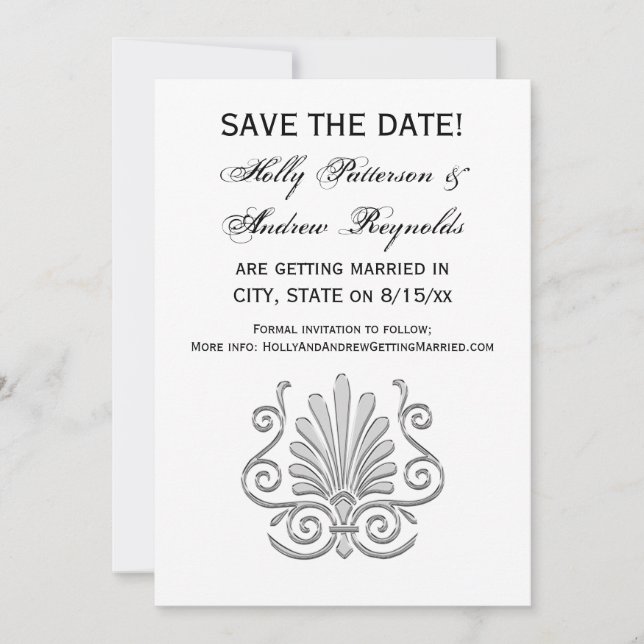 Vintage Art Deco Silver Plume Arabesque Invitation (Front)