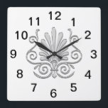 Vintage Art Deco Silver Plume Arabesque Square Wall Clock<br><div class="desc">Vintage Art Deco Silver Color Plume Arabesque Clean, elegant, chic and stylish customizable party accessories with a romantic vintage look art deco silver color plume / art deco fan arabesque shaped design. This product is part of a suite of matching designs that are easily customizable for many occasions and events....</div>