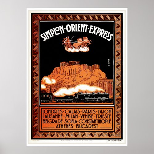 Vintage Art deco Simplon Orient Express Athens Poster