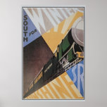 Vintage Art Deco Southern Railway travel ad Poster<br><div class="desc">Need help resizing? This image on another Zazzle gift? Contact us. (view contact button above this description. High resolution photo (18.1 Mio pixels, 11.2 MB Jpeg) of a vintage c. 1930 British Art Deco travel advert, for the Southern Railway. The Southern Railway (SR) was a British railway company established in...</div>