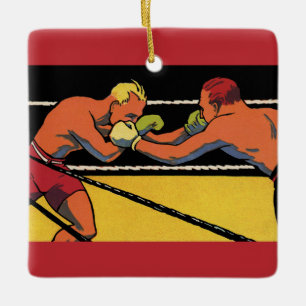 Vintage Art Deco Sports Boxing, Boxers Punching Ceramic Ornament
