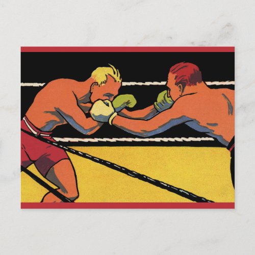 Vintage Art Deco Sports Boxing Boxers Punching Postcard