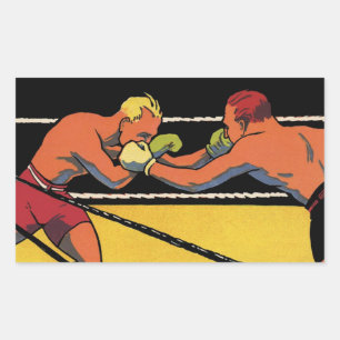 Vintage Art Deco Sports Boxing, Boxers Punching Rectangular Sticker