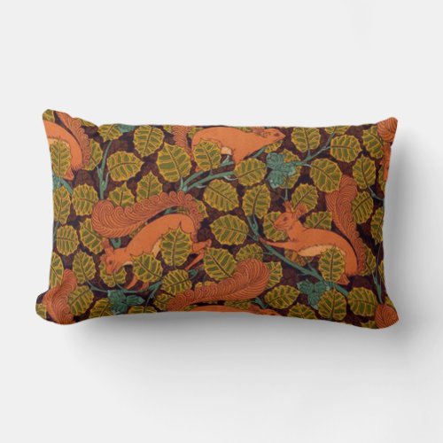 Vintage Art Deco Squirrel and Leaves Design Lumbar Pillow