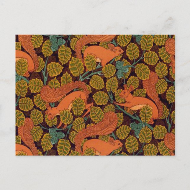 Vintage Art Deco Squirrel and Leaves Design Postcard (Front)