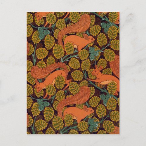 Vintage Art Deco Squirrel and Leaves Design Postcard