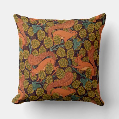 Vintage Art Deco Squirrel and Leaves Design Throw Pillow