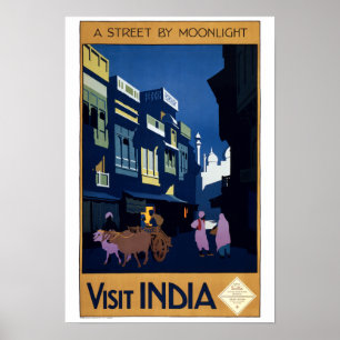 Vintage Art Deco Street by Moonlight India Travel Poster