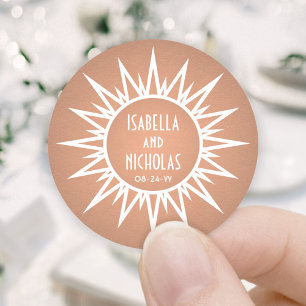 Vintage Art Deco Sunburst Copper Color Wedding Classic Round Sticker