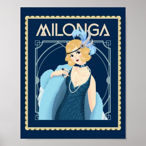 Vintage Art Deco Tango Milonga Flapper Dancer Poster