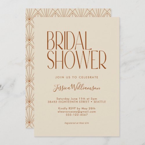 Vintage Art Deco Terracotta Rust Bridal Shower  Invitation