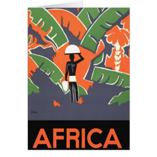 Vintage Art Deco Travel, Native in African Jungle