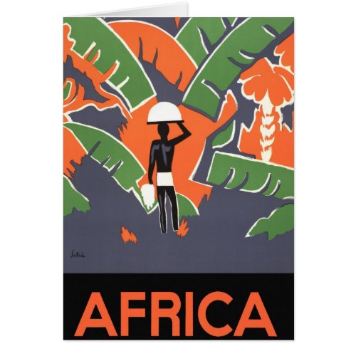 Vintage Art Deco Travel Native in African Jungle