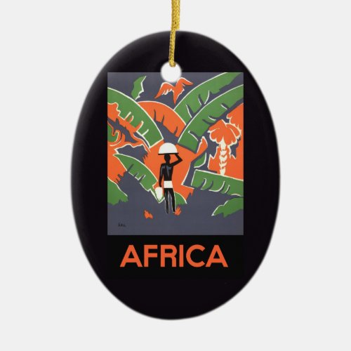 Vintage Art Deco Travel Native in African Jungle Ceramic Ornament