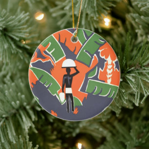 Vintage Art Deco Travel, Native in African Jungle Ceramic Ornament