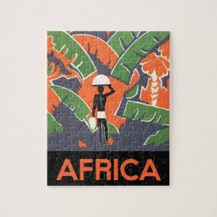 Vintage Art Deco Travel, Native in African Jungle Jigsaw Puzzle