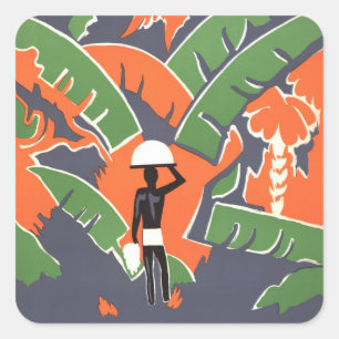 Vintage Art Deco Travel, Native in African Jungle Square Sticker