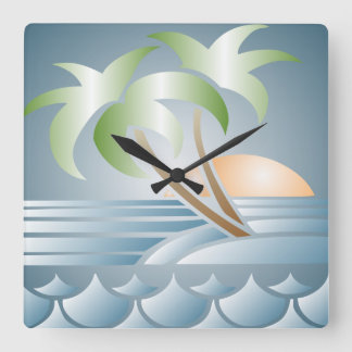 Vintage Art Deco Tropical Beach Wall Clock