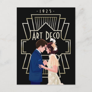Vintage Art Deco Twenties Era Couple in Love Postcard
