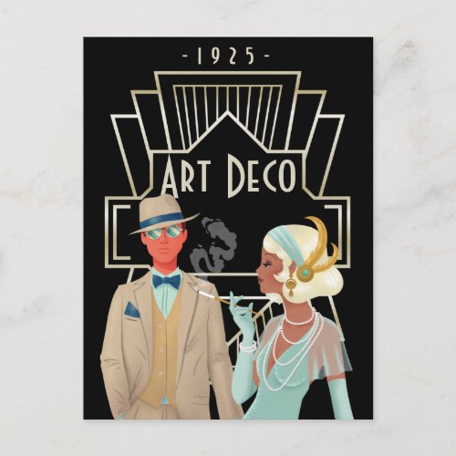 Vintage Art Deco Twenties Era Glam Couple Postcard