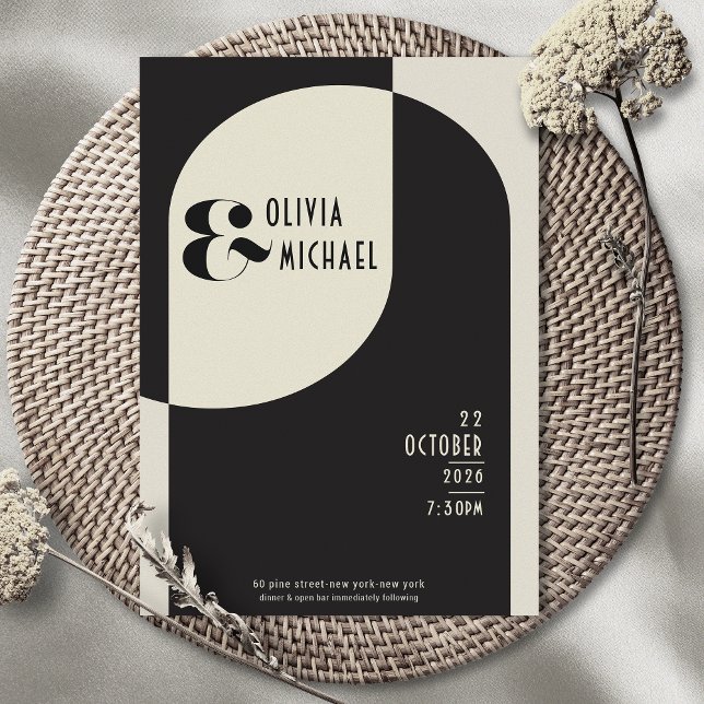 Vintage Art Deco Wedding Black Bone Invitation (Creator Uploaded)