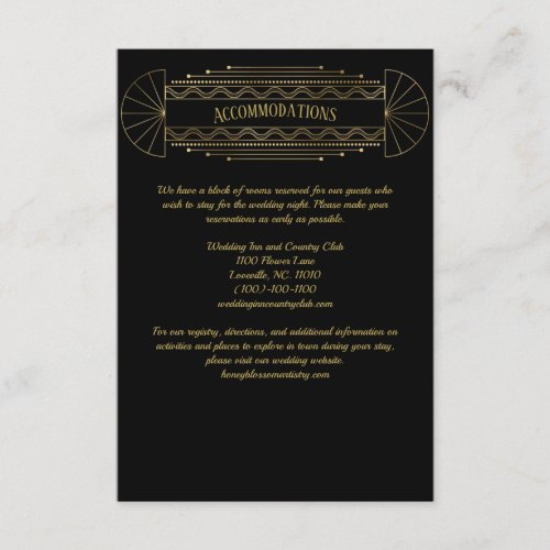 Vintage Art Deco Wedding Black  Gold Details Enclosure Card