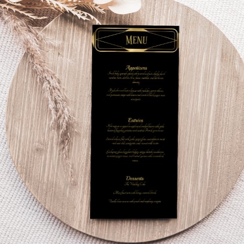 Vintage Art Deco Wedding Black  Gold Menu