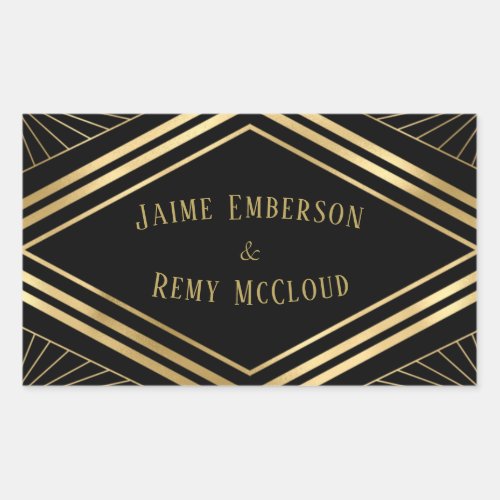 Vintage Art Deco Wedding Black  Gold Rectangular Sticker