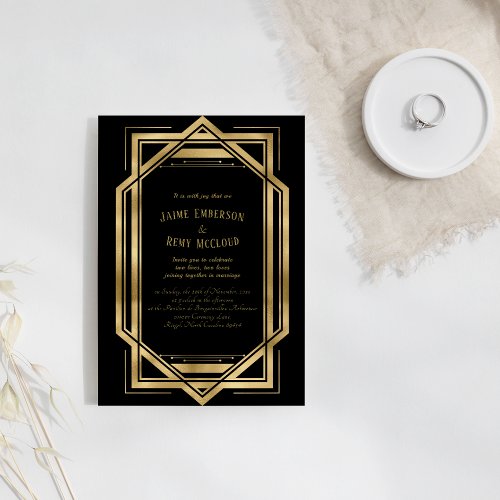 Vintage Art Deco Wedding Black  Gold StyleA Invitation