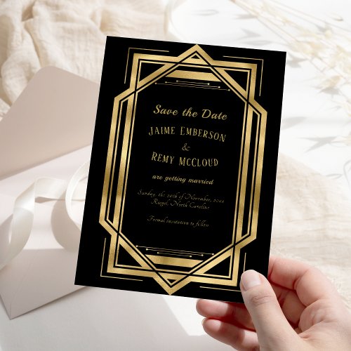 Vintage Art Deco Wedding Black  Gold StyleA Save The Date