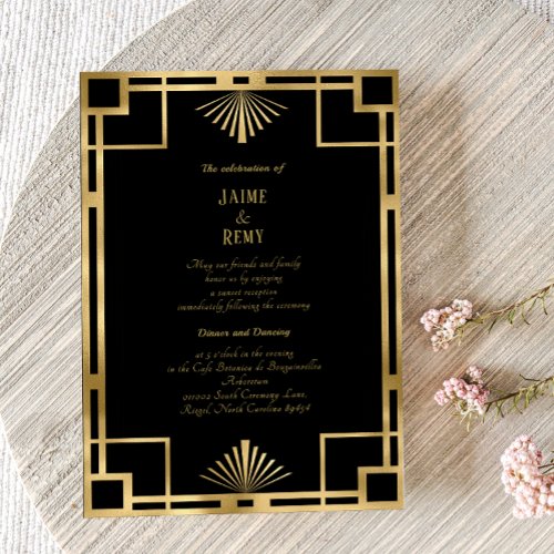 Vintage Art Deco Wedding Black  Gold StyleB Enclosure Card