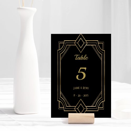 Vintage Art Deco Wedding Black  Gold Table Number