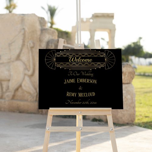 Vintage Art Deco Wedding Black  Gold Welcome Foam Board