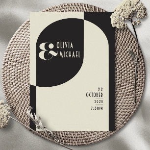 Vintage Art Deco Wedding Bone Black Invitation