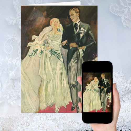 Vintage Art Deco Wedding Bride and Groom Newlyweds Card