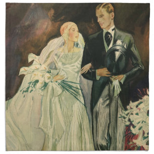 Vintage Art Deco Wedding Bride and Groom Newlyweds Cloth Napkin