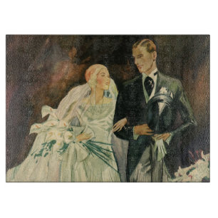 Vintage Art Deco Wedding Bride and Groom Newlyweds Cutting Board