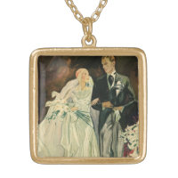 Vintage Art Deco Wedding Bride and Groom Newlyweds