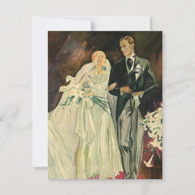 Vintage Art Deco Wedding Bride and Groom Newlyweds Invitation (Front)