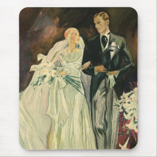 Vintage Art Deco Wedding Bride and Groom Newlyweds Mouse Pad