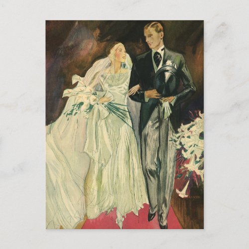 Vintage Art Deco Wedding Bride and Groom Newlyweds Postcard
