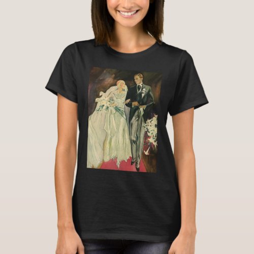 Vintage Art Deco Wedding Bride and Groom Newlyweds T_Shirt