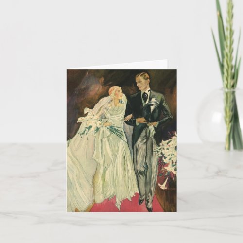 Vintage Art Deco Wedding Bride and Groom Newlyweds Thank You Card