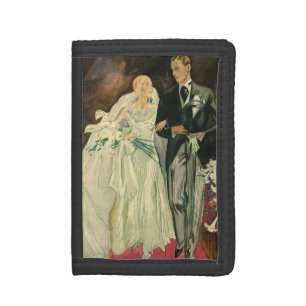 Vintage Art Deco Wedding Bride and Groom Newlyweds Tri-fold Wallet