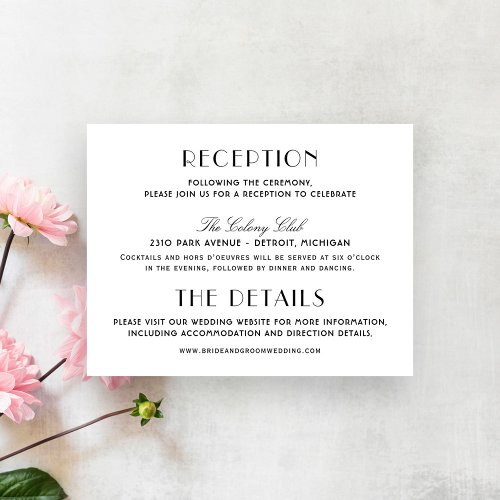 Vintage Art Deco Wedding Information Enclosure Card