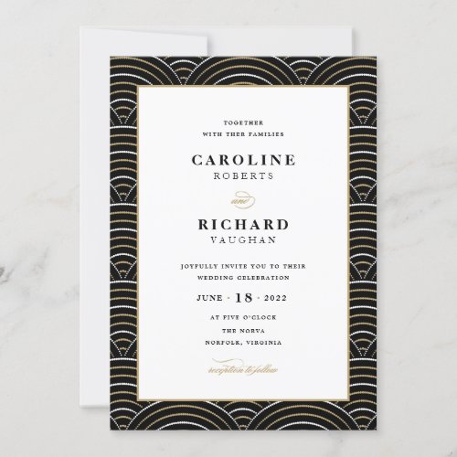 Vintage Art Deco Wedding Invitation Black Gold