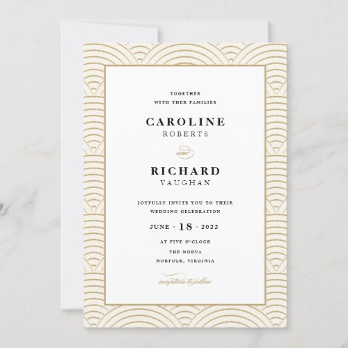 Vintage Art Deco Wedding Invitation Ivory Gold
