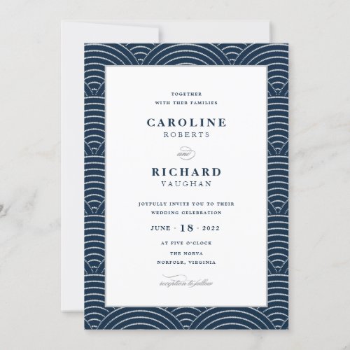Vintage Art Deco Wedding Invitation Navy Blue