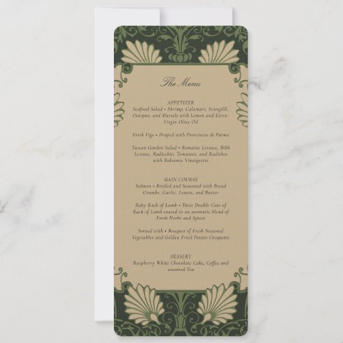 Vintage Art Deco Wedding Menu Card