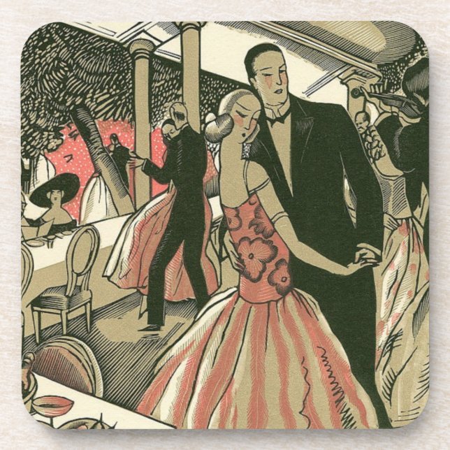 Vintage Art Deco Wedding, Newlyweds First Dance Coaster (Front)